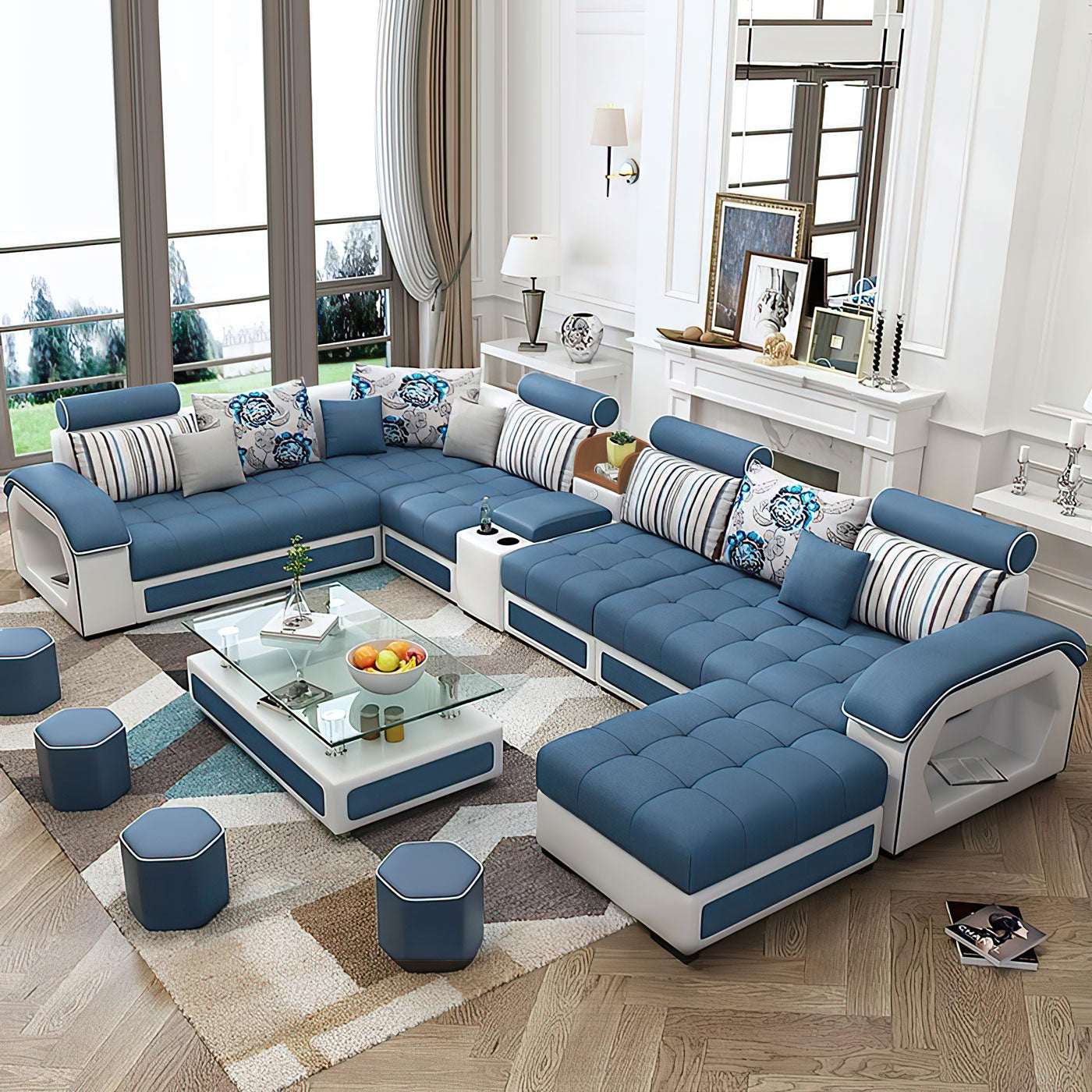Orion Lapis & Snow Modular Tufted Sectional With Console