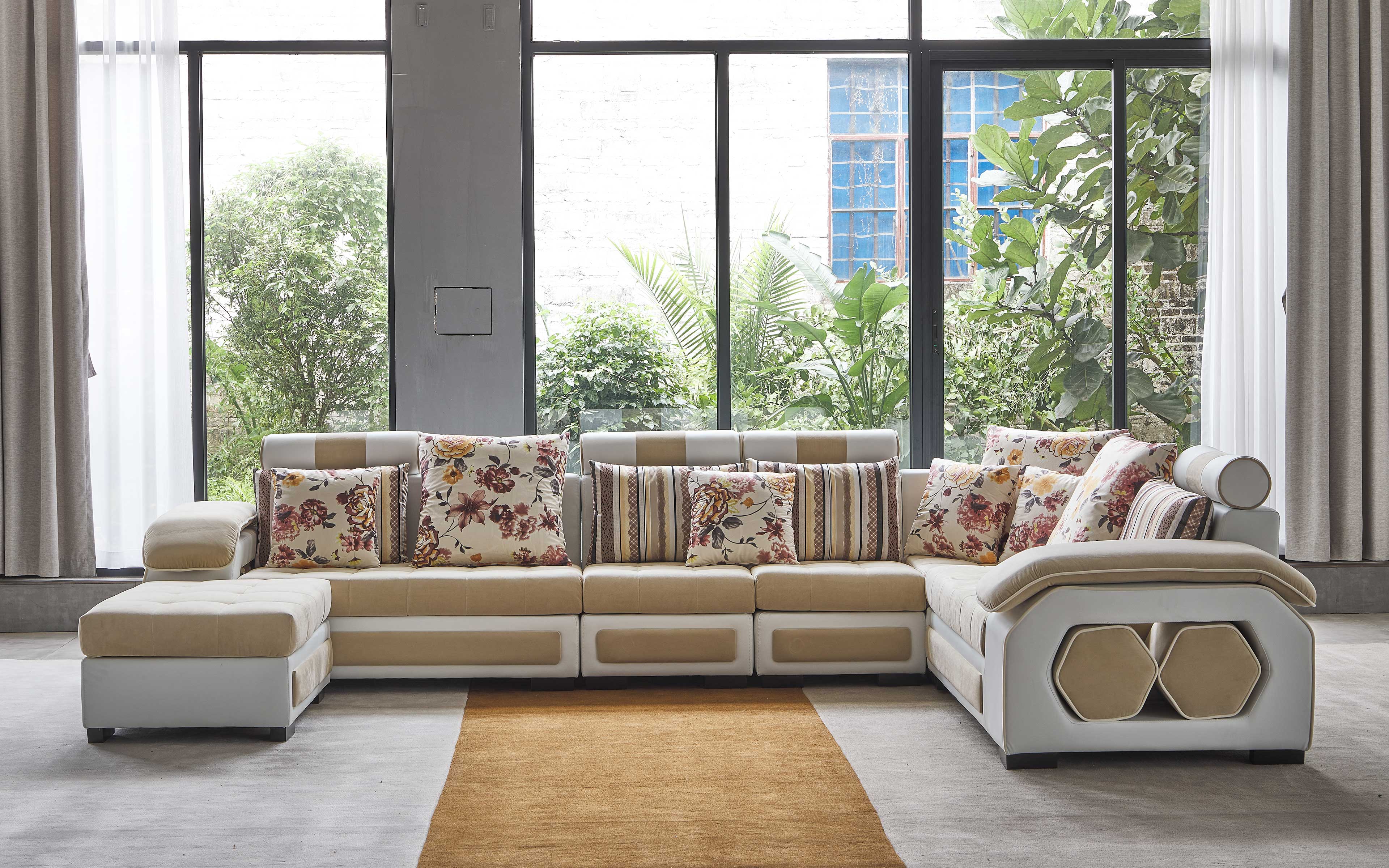 Orion Beige & White Modular Tufted Sectional