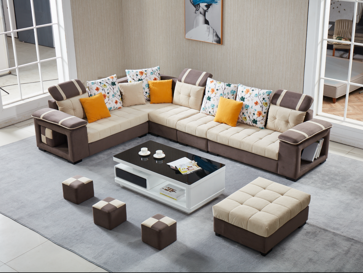 Canis Beige & Brown Modular Tufted Sectional