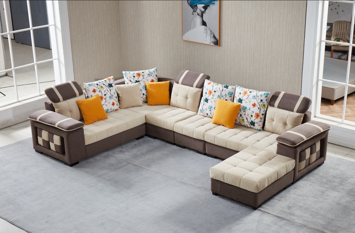 Canis Beige & Brown Modular Tufted Sectional
