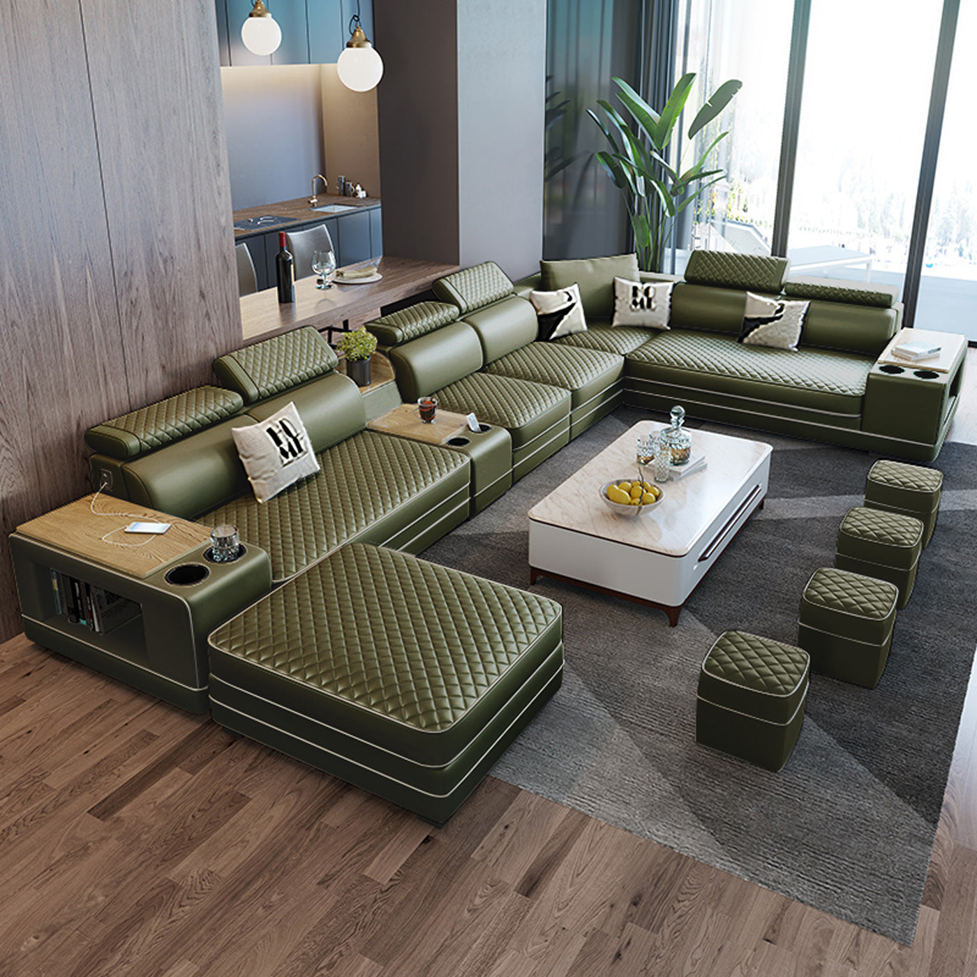 Apus Army Green & White Modular Tufted Sectional